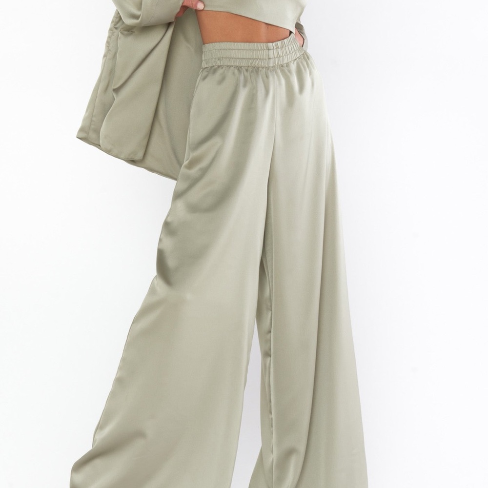 Wide Leg Satin Pants in Sage Green size Large